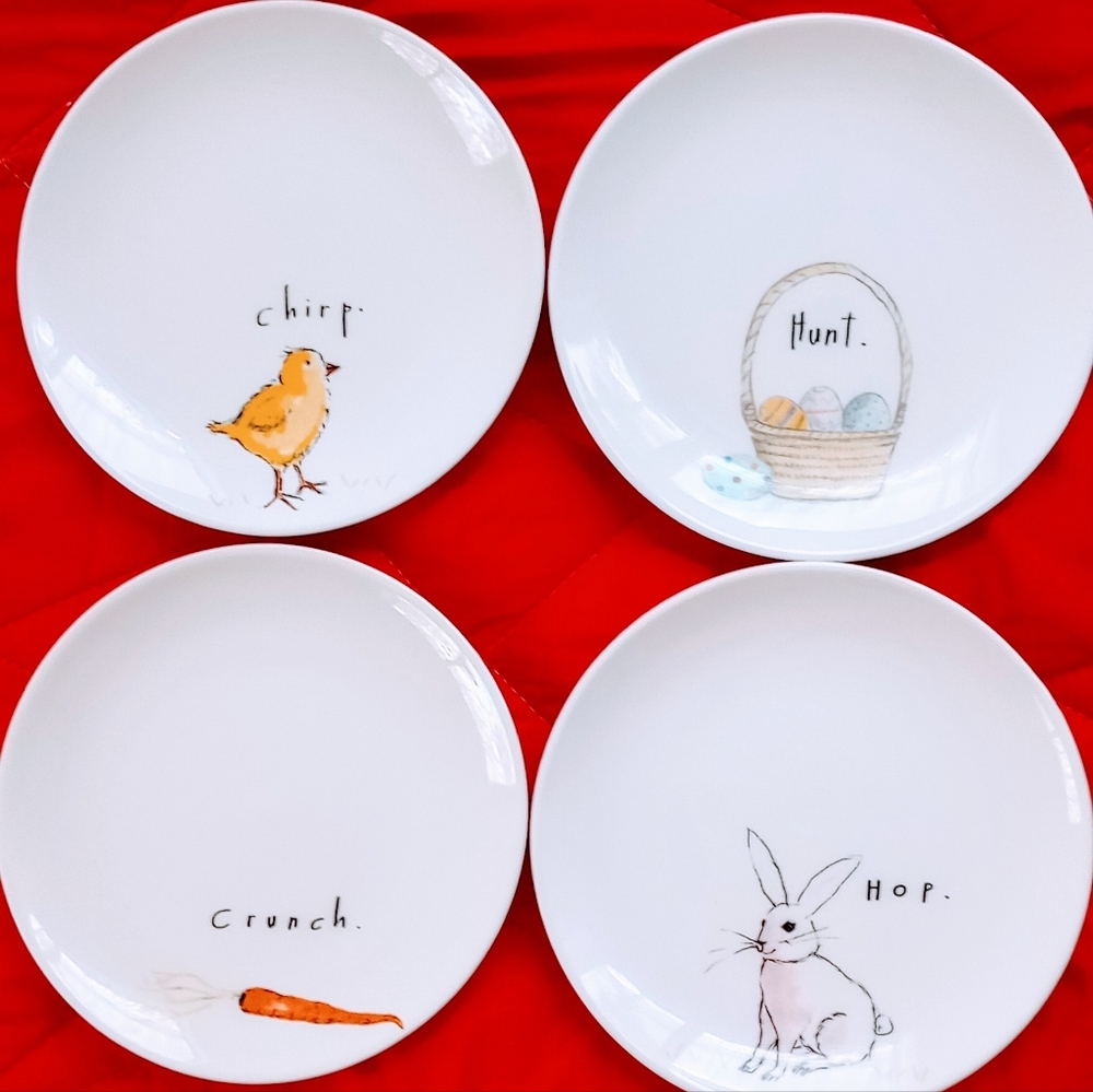 Rae Dunn Magenta 2016 Chip & Crunch Easter Plates. Set of 4